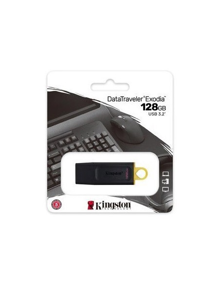 Pendrive 128GB USB 3.2 DataTraveler Exodia llavero negro y amarillo