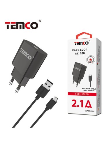 Cargador de red conector microUSB universal 2,1 A juego 2 en 1 negro