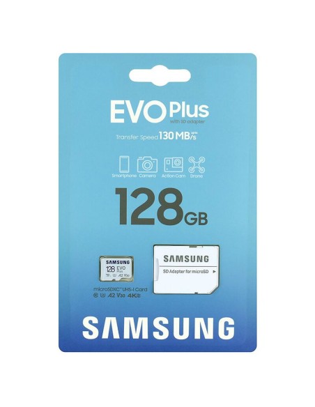Tarjeta memoria microSD con adaptador 128 GB Samsung EVO Plus (Clase 10)