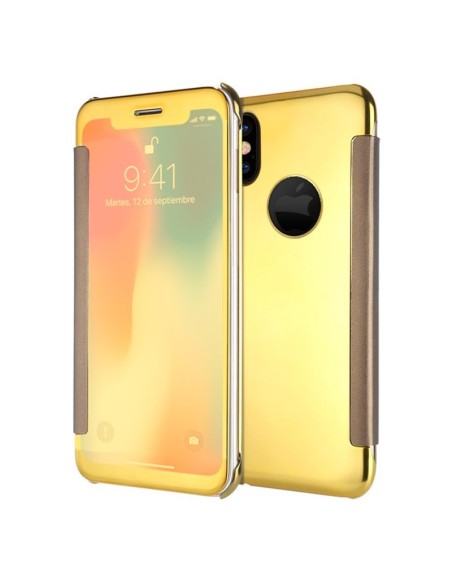 Funda libro soporte iPhone X / iPhone XS Clear View dorada