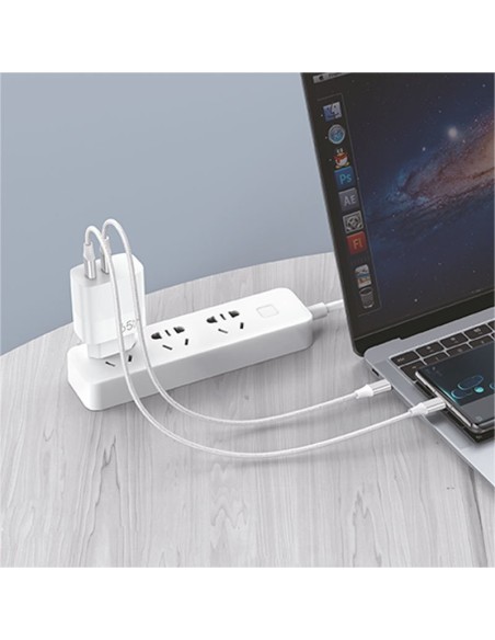 Cargador de red universal ultrarrápido GaN PD doble toma tipo C y tipo A + Cable tipo C COOL (65W) blanco