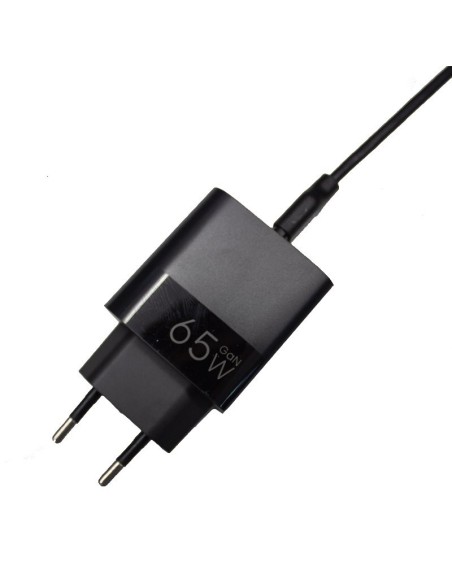 Cargador de red universal ultra rápido PD tipo C + USB COOL (cabeza enchufe 65W + cable tipo C) GaN negro
