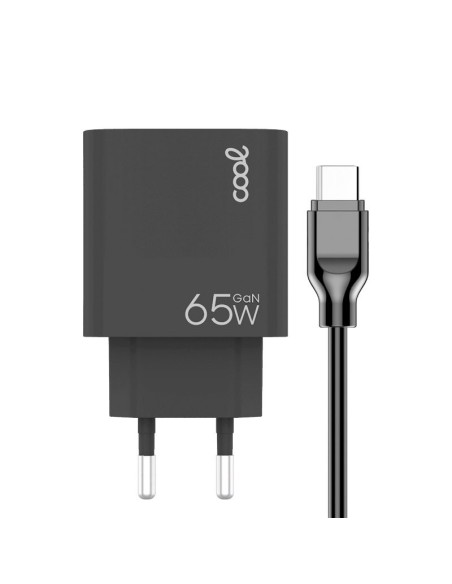 Cargador de red universal ultra rápido PD tipo C + USB COOL (cabeza enchufe 65W + cable tipo C) GaN negro