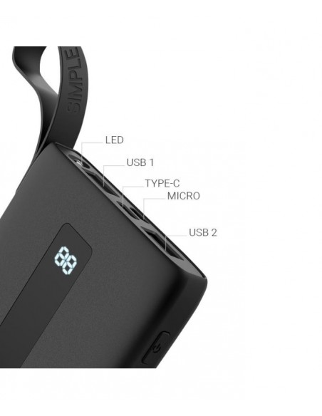 Batería externa universal 10.000 mAh doble toma USB y tipo C negra