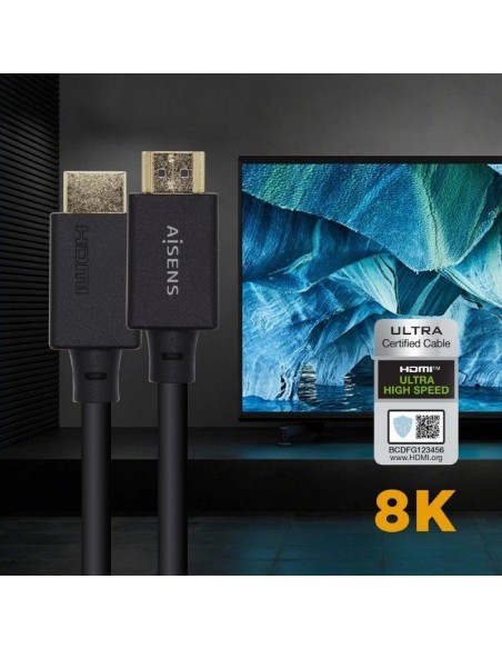 Cable HDMI macho a HDMI macho 2,1 certificado universal 8K (2 m) Aisens negro