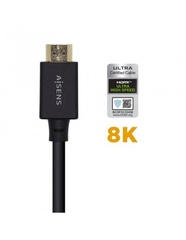 Cable HDMI macho a HDMI macho 2,1 certificado universal 8K (2 m) Aisens negro