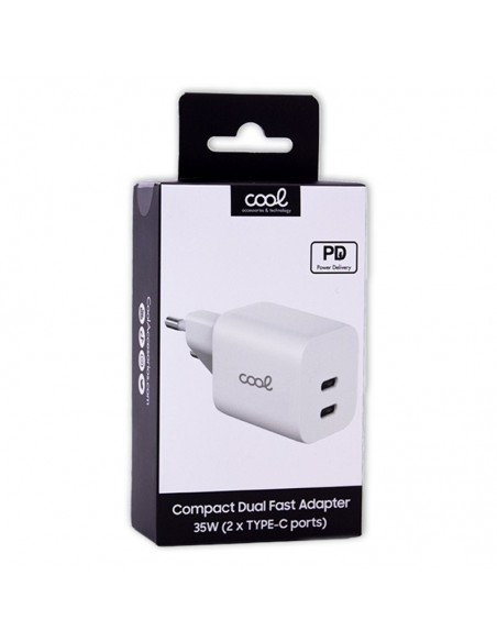 Cargador red universal carga rápida (PD) toble toma tipo C COOL (35W) blanco
