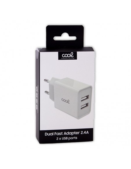 Cargador red universal doble toma USB COOL 2,4 Amperios blanco