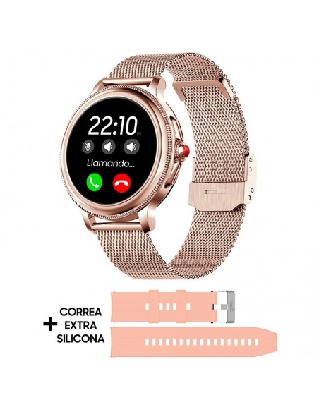 Reloj Smartwatch COOL Dover rosa (Llamadas, Salud, Deporte, correas de metal y silicona)