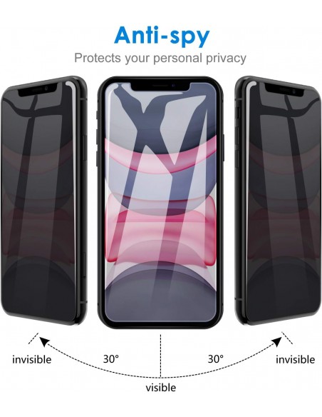 Protector pantalla vidrio templado privacidad iPhone XR / iPhone 11 negro (Pegado total 3D)