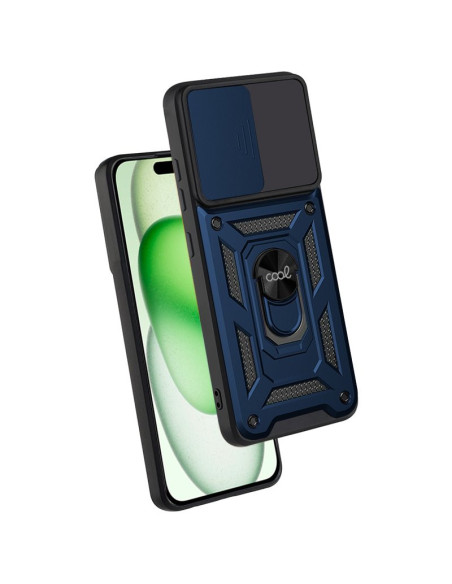 Carcasa reforzada cama TPU iPhone 15 Plus anilla azul marino