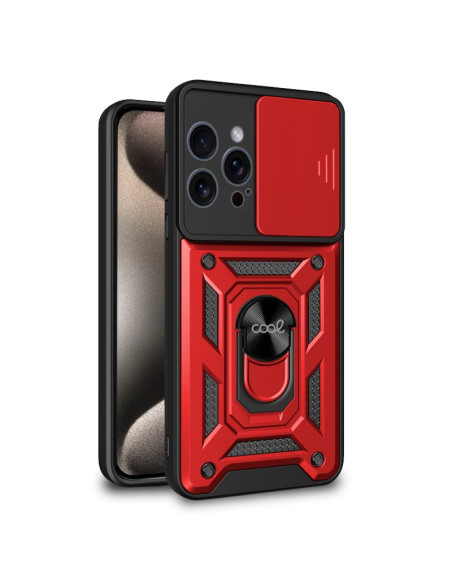 Carcasa reforzada cama TPU iPhone 15 Pro Max anilla roja