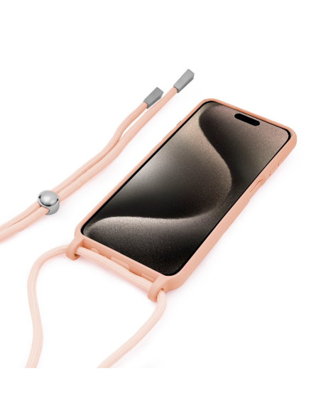 Carcasa TPU rosa iPhone 15 Pro Max cordón rosa