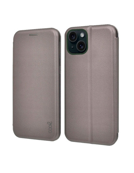 Funda libro soporte TPU iPhone 15 Elegance plata