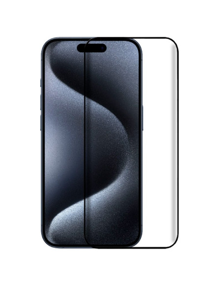 Protector pantalla vidrio templado iPhone 15 Pro negro (Pegado total 3D)