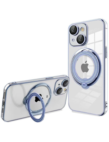 Carcasa TPU transparente iPhone 15 magnética borde metalizado anilla azul