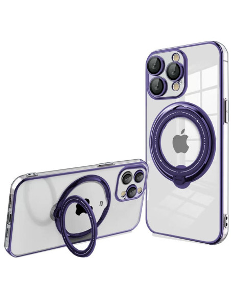 Carcasa TPU transparente iPhone 15 Pro Max magnética borde metalizado anilla violeta