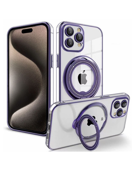 Carcasa TPU transparente iPhone 15 Pro Max magnética borde metalizado anilla violeta