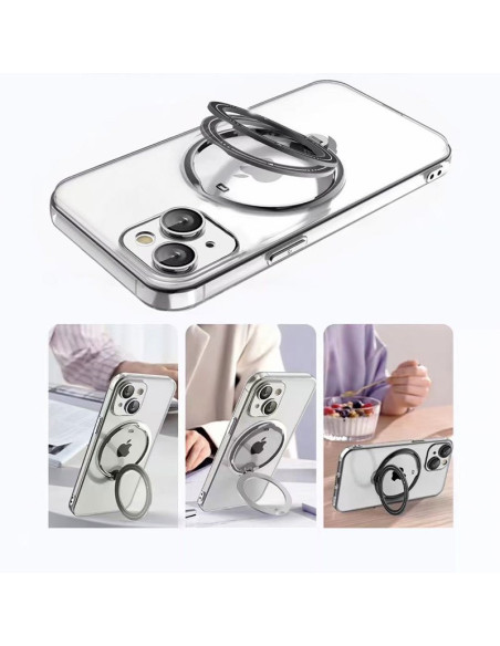 Carcasa TPU transparente iPhone 15 Pro Max magnética borde metalizado anilla violeta