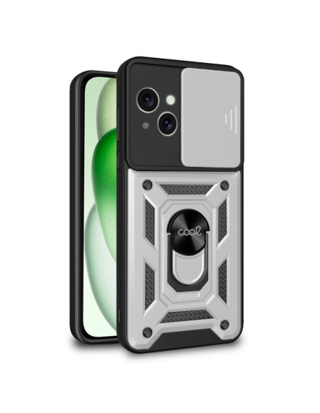 Carcasa reforzada cama TPU iPhone 15 Plus anilla plata