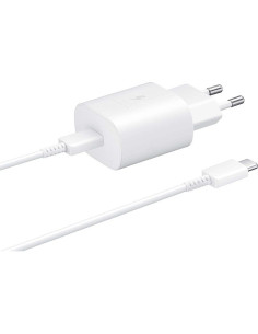 Cargador de red original Samsung toma tipo C 3 Amp. 25 W + cable doble tipo C blanco (Blíster)