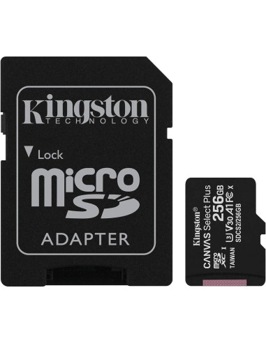 Tarjeta memoria microSD con adaptador 256 GB Kingston (Clase 10)