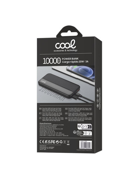 Batería externa universal Power Bank 10.000 mAh COOL (3A / 20W PD) negra