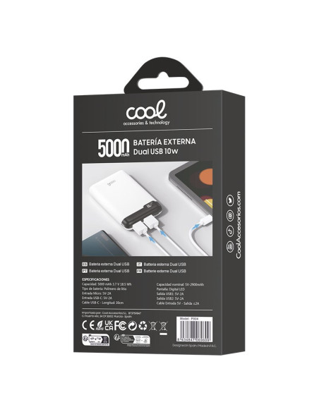 Batería externa con pantalla Power Bank 5000 mAh COOL Display 10W blanca
