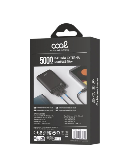 Batería externa con pantalla Power Bank 5000 mAh COOL Display 10W negra