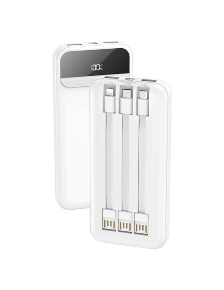 Batería externa universal Power Bank 10.000 mAh carga rápida 22.5W (3 cables) blanca