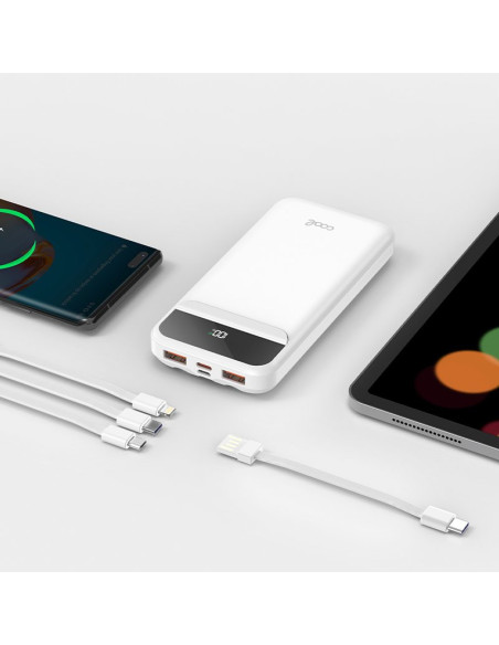 Batería externa universal Power Bank 10.000 mAh carga rápida 22.5W (3 cables) blanca