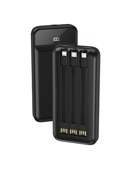 Batería externa universal Power Bank 10.000 mAh carga rápida 22.5W (3 cables) negra