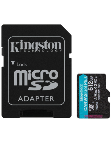 Tarjeta memoria microSD con adaptador 512 GB Kingston Canvas Go Plus (Clase 10)