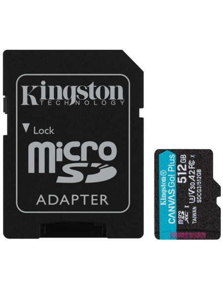 Tarjeta memoria microSD con adaptador 512 GB Kingston Canvas Go Plus (Clase 10)