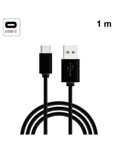 Cable USB a tipo C original SPC compatible universal negro (1 metro) suelto (bulk)
