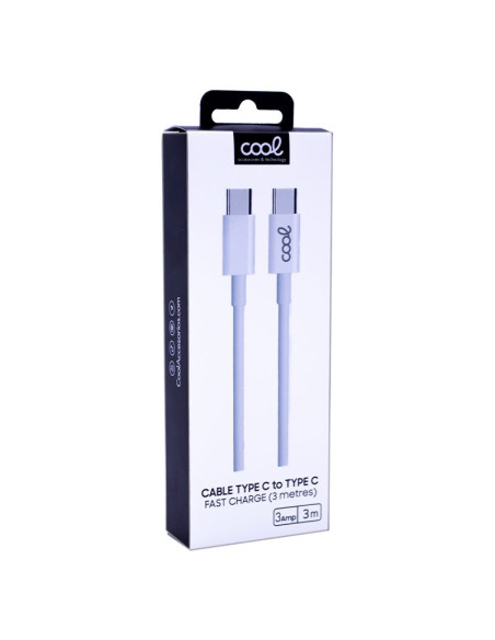 Cable USB compatible COOL universal tipo C a tipo C (3 metros) blanco 3 Amperios