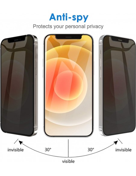 Protector pantalla vidrio templado privacidad iPhone 14 Pro Max negro (Pegado total 3D)