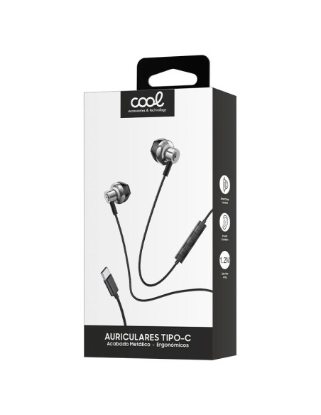 Auriculares metálicos estéreo de botón COOL tipo C con micrófono plata