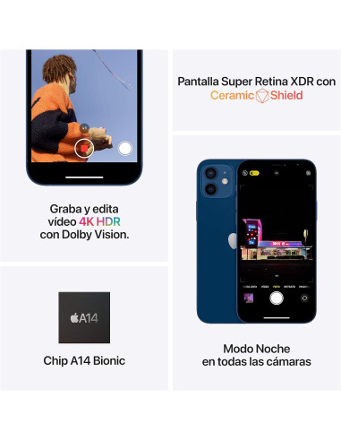 Apple iPhone 12 6,1" 128GB morado renovado grado A+ (Púrpura)