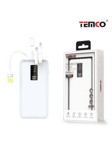 Batería externa universal Power Bank 10.000 mAh carga rápida (3 cables) blanca