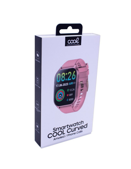 Smartwatch COOL pantalla AMOLED curva silicona rosa (Llamadas, Salud, Deporte)