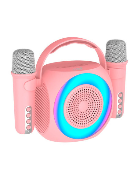 Altavoz Bluetooth universal música 6W COOL Mini Karaoke Party + 2 micrófonos rosa