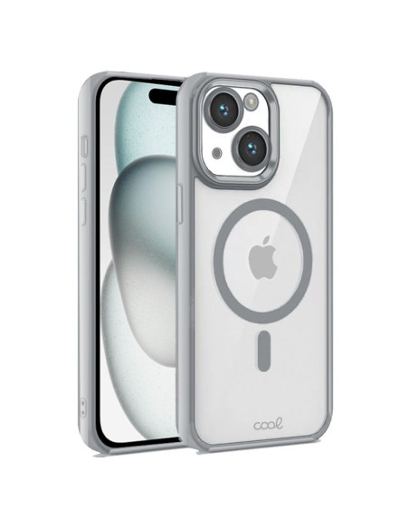 Carcasa TPU transparente iPhone 15 magnética borde plata
