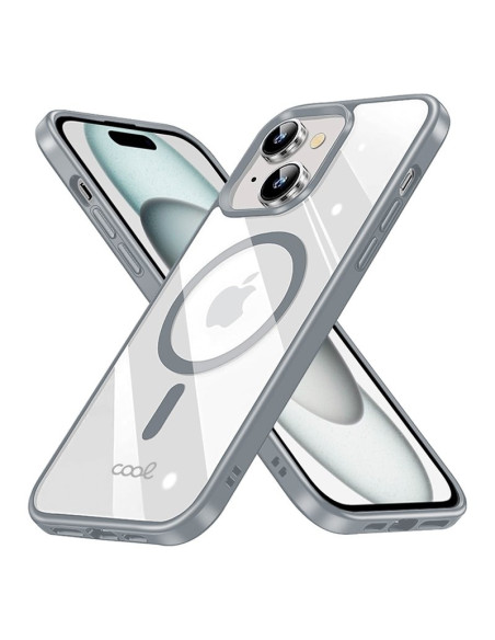 Carcasa TPU transparente iPhone 15 magnética borde plata