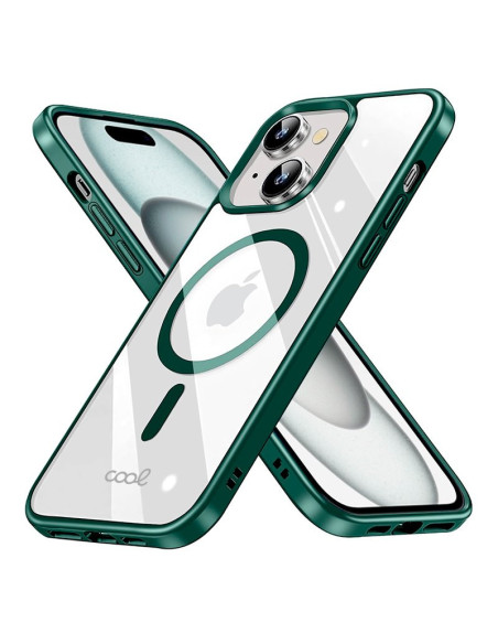Carcasa TPU transparente iPhone 15 magnética borde verde
