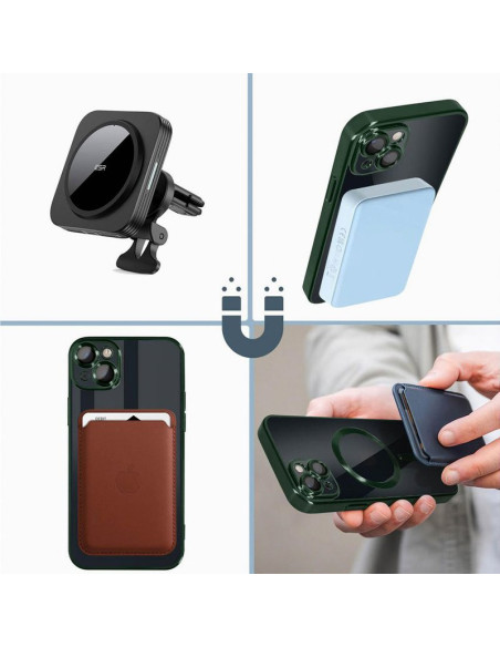 Carcasa TPU transparente iPhone 15 magnética borde verde