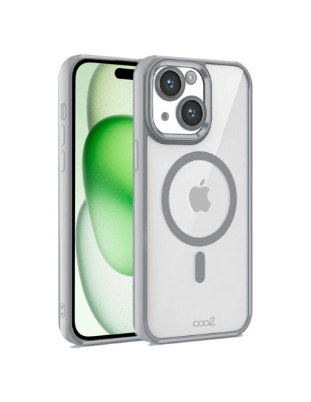 Carcasa TPU transparente iPhone 15 Plus magnética borde plata