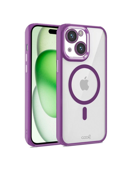 Carcasa TPU transparente iPhone 15 Plus magnética borde morada