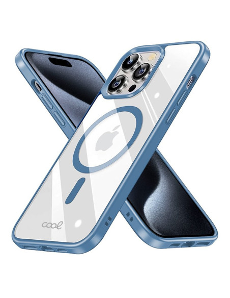 Carcasa TPU transparente iPhone 15 Pro magnética borde azul