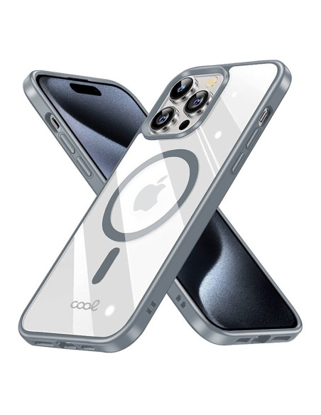 Carcasa TPU transparente iPhone 15 Pro magnética borde plata